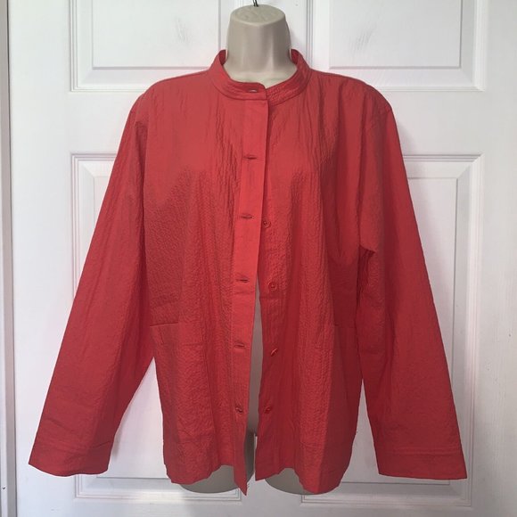 Eileen Fisher Mandarin Collar Jacket Top Blouse Orange Organic Cotton NWT - Picture 3 of 12